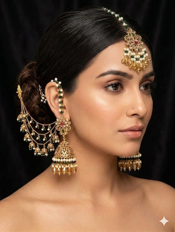 Kohenoor special zircon Bahubali jhumke with tika