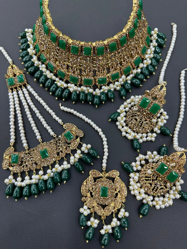 Collar Stone Jhumar Casting Bridal set