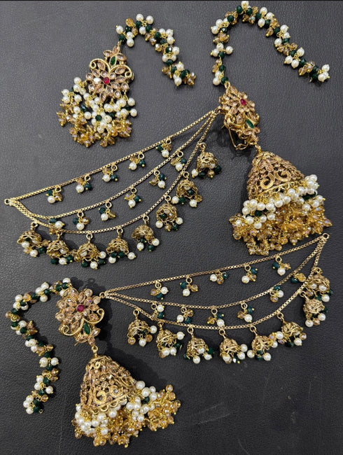 Kohenoor special zircon Bahubali jhumke with tika