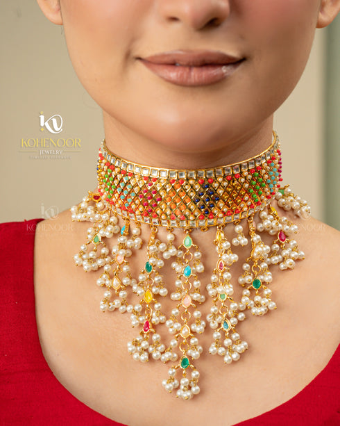 Hyderabadi Meenakari Pearl Choker