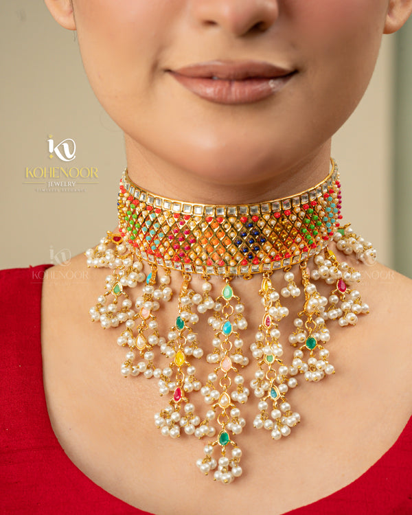 Hyderabadi Meenakari Pearl Choker