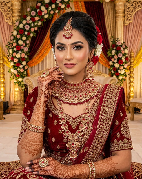 Royal Crimson Bridal Kundan & Pearl Jewellery Set