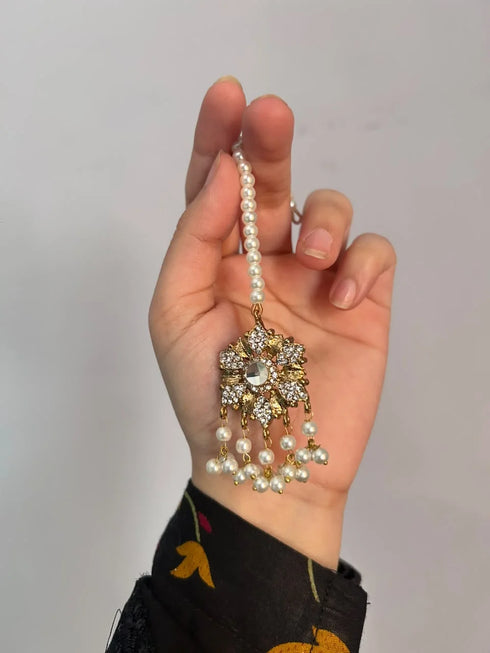 Pearl & Crystal Long Jhumka Earrings Tika