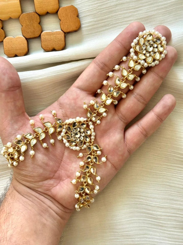 Gold Plated Hand Made Farshi Kundan Ring Bracelet