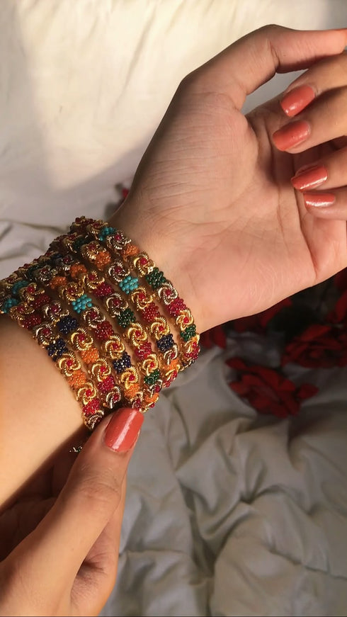 Royal Noratan Beaded Floral Bangles