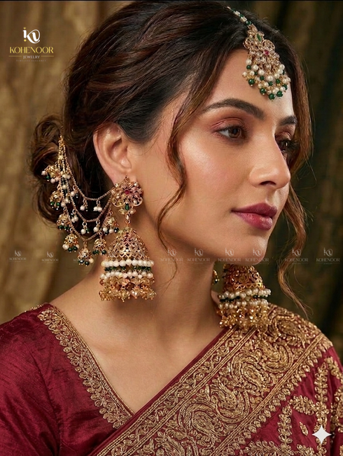 Kohenoor special zircon Bahubali jhumke with tika