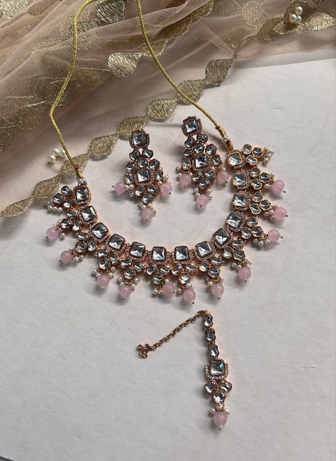 Royal Kundan & Pearl Choker Set with Maang Tikka
