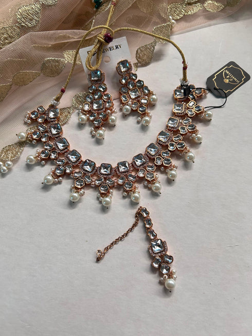Royal Kundan & Pearl Choker Set with Maang Tikka