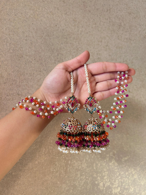 Royal Nauratan Pearl Jhumke with Beaded Sahara