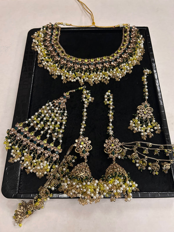 Royal Multicolor Pearl & Stone Bridal Jewelry Set