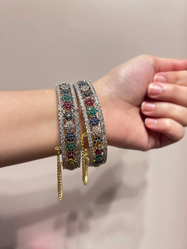 Elegant zircon Oxidized Stone Bangles – Set of 2